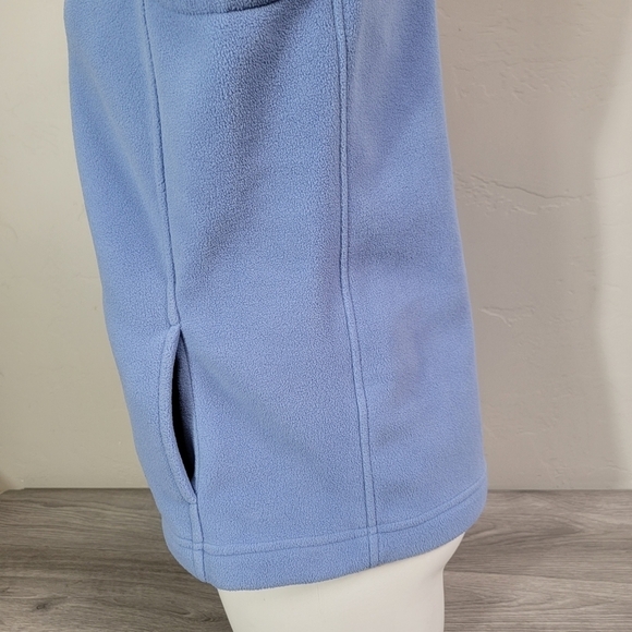 LL Bean Blue Vest Full Zip Size M Fair Isle Trim Knit Fleece Soft Side Pockets - Picture 10 of 11